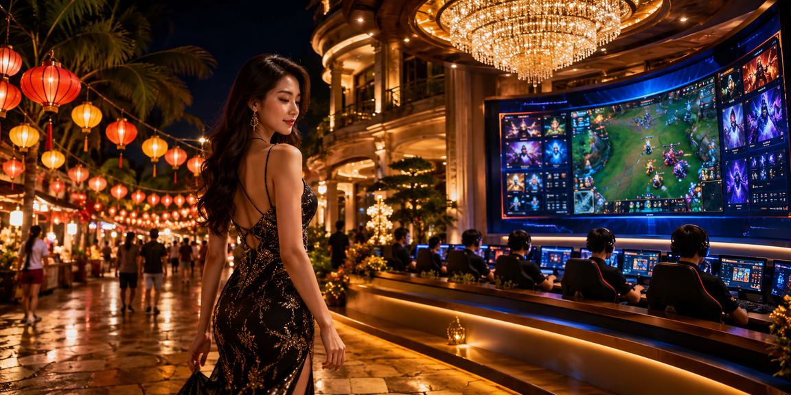 Người dùng xem kèo esports tại chợ đêm Phú Quốc trên điện thoại